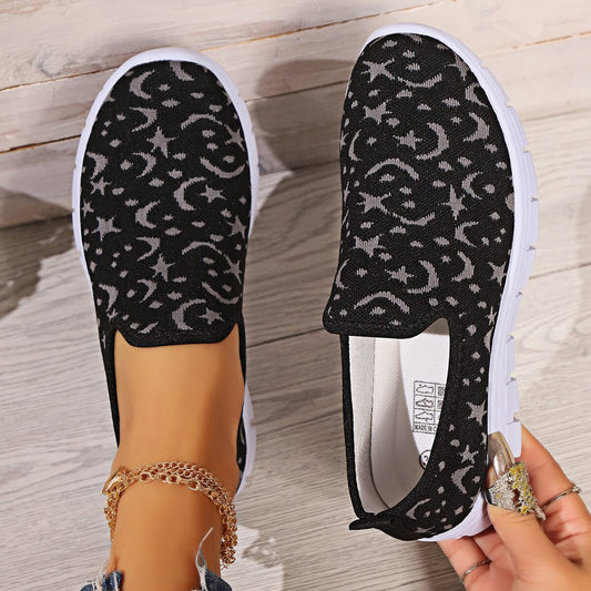 Star & Moon Pattern Flat Loafers