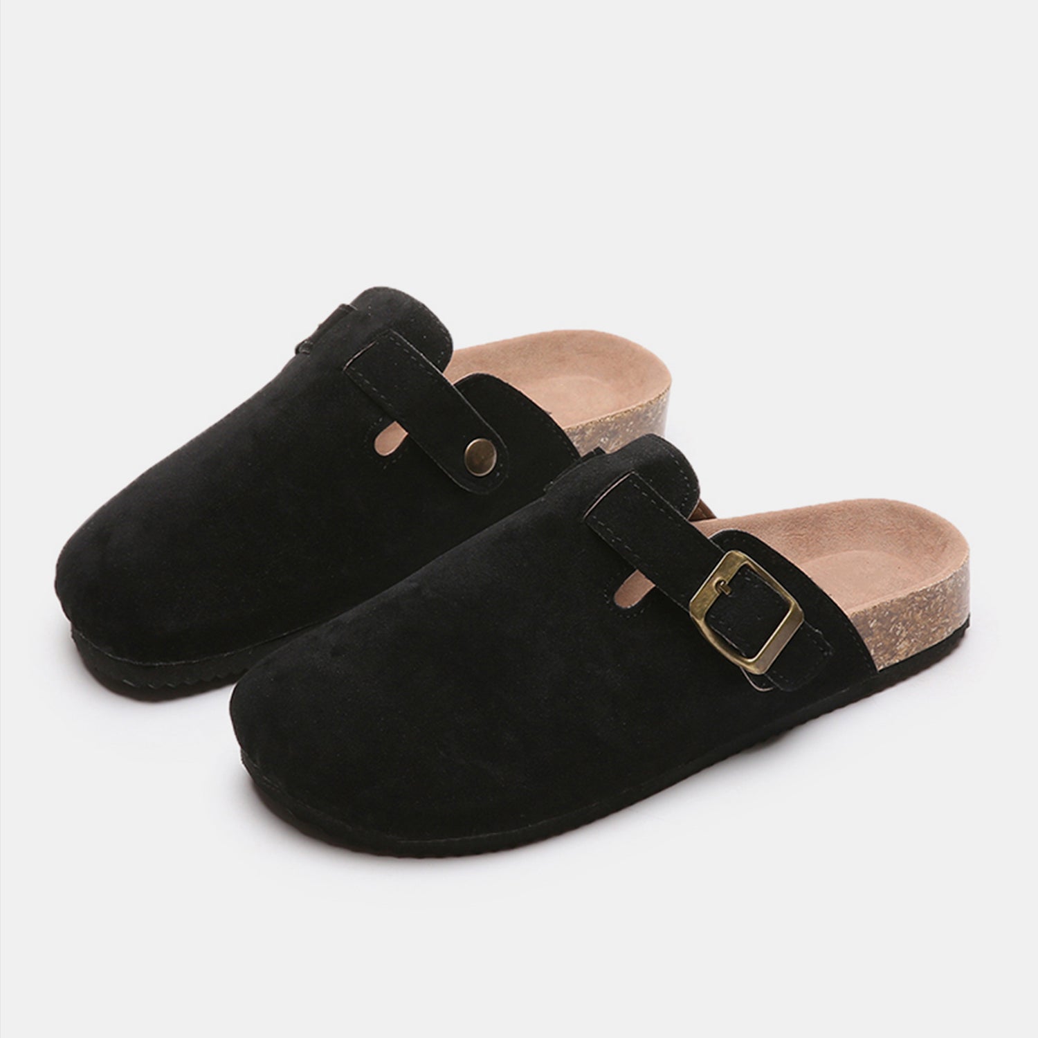 Suede Closed Toe Buckle Slide black