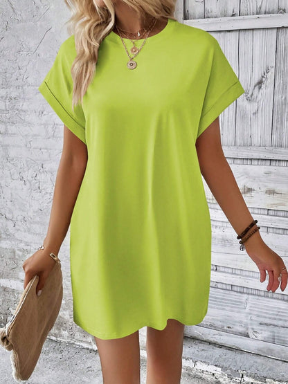 Round Neck Short Sleeve Mini Dress 