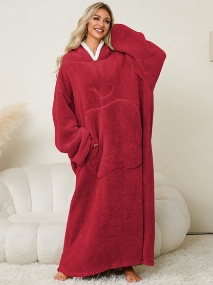 Pocketed Contrast Long Sleeve Hooded Lounge Dress red