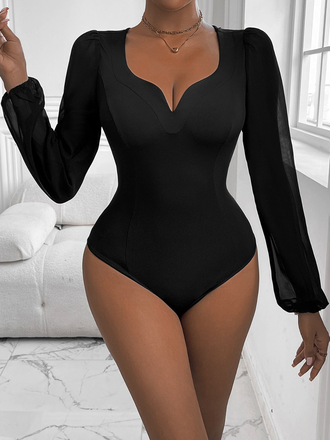 Perfee Sweetheart Neck Long Sleeve Bodysuit Chic Chic Boutique 