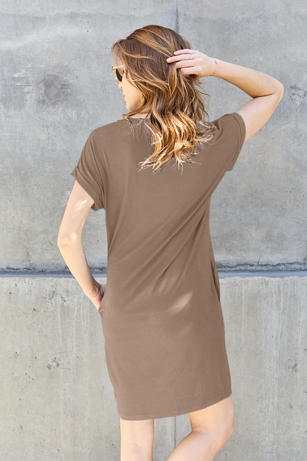 Chic Chic Round Neck Short Sleeve Dress with Pockets