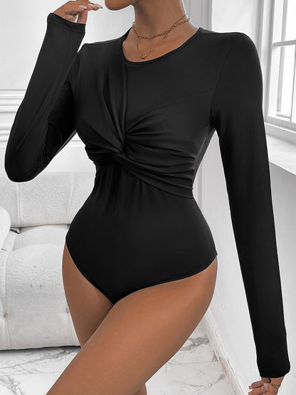 Perfee Twisted Round Neck Long Sleeve Bodysuit Chic Chic Boutique 