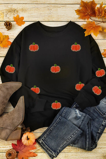 Pumpkin Round Neck Long Sleeve Sweatshirt outfit