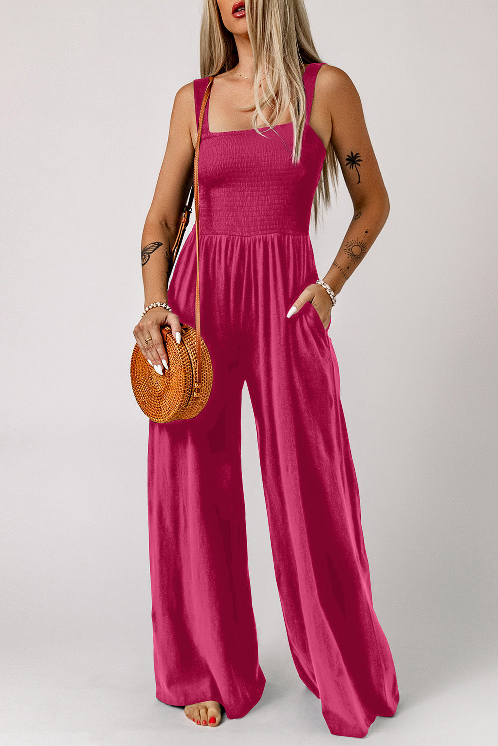 Gotta Go Wide Leg Jumpsuit with Pockets Deep Rose