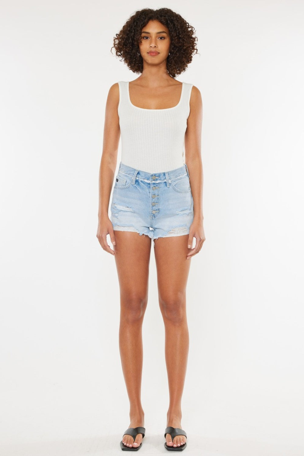 Chic Chic Distressed Button Fly Denim Shorts