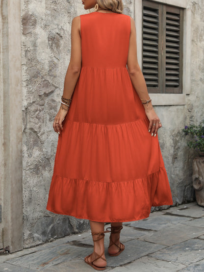 Chic Chic Button Notched Sleeveless Dress Orange