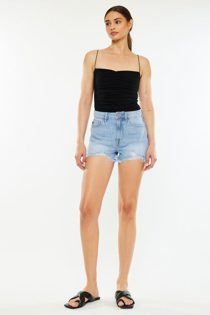 Chic Chic Raw Hem Distressed High Waist Denim Shorts