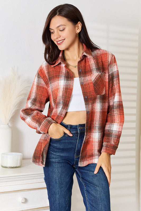 Chic Chic Plaid Collared Neck Long Sleeve Shirt