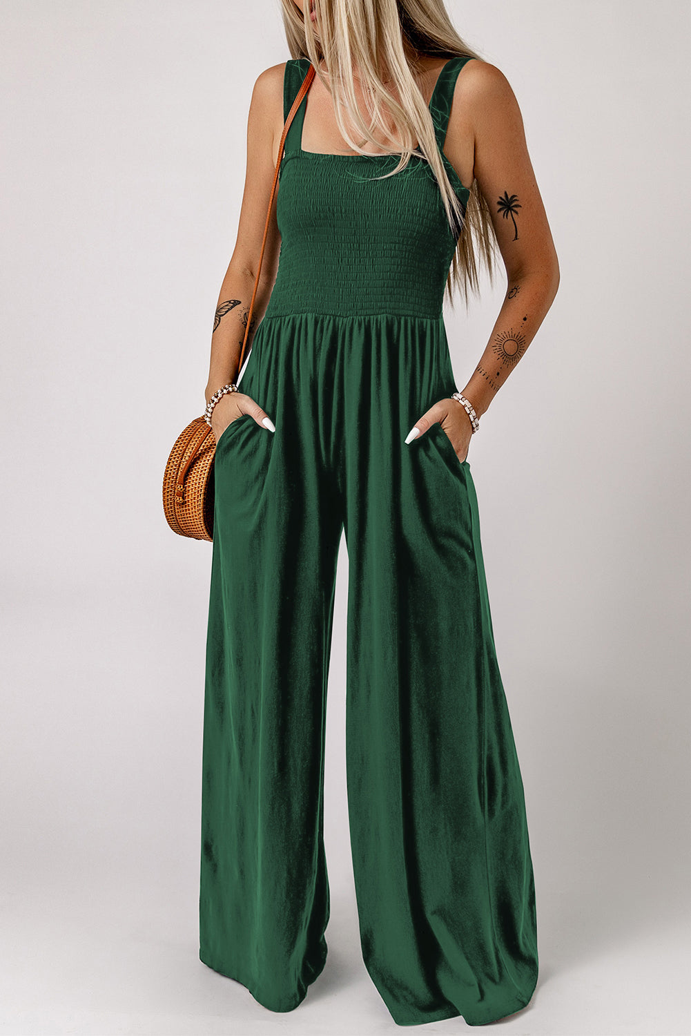 Gotta Go Wide Leg Jumpsuit with Pockets Green