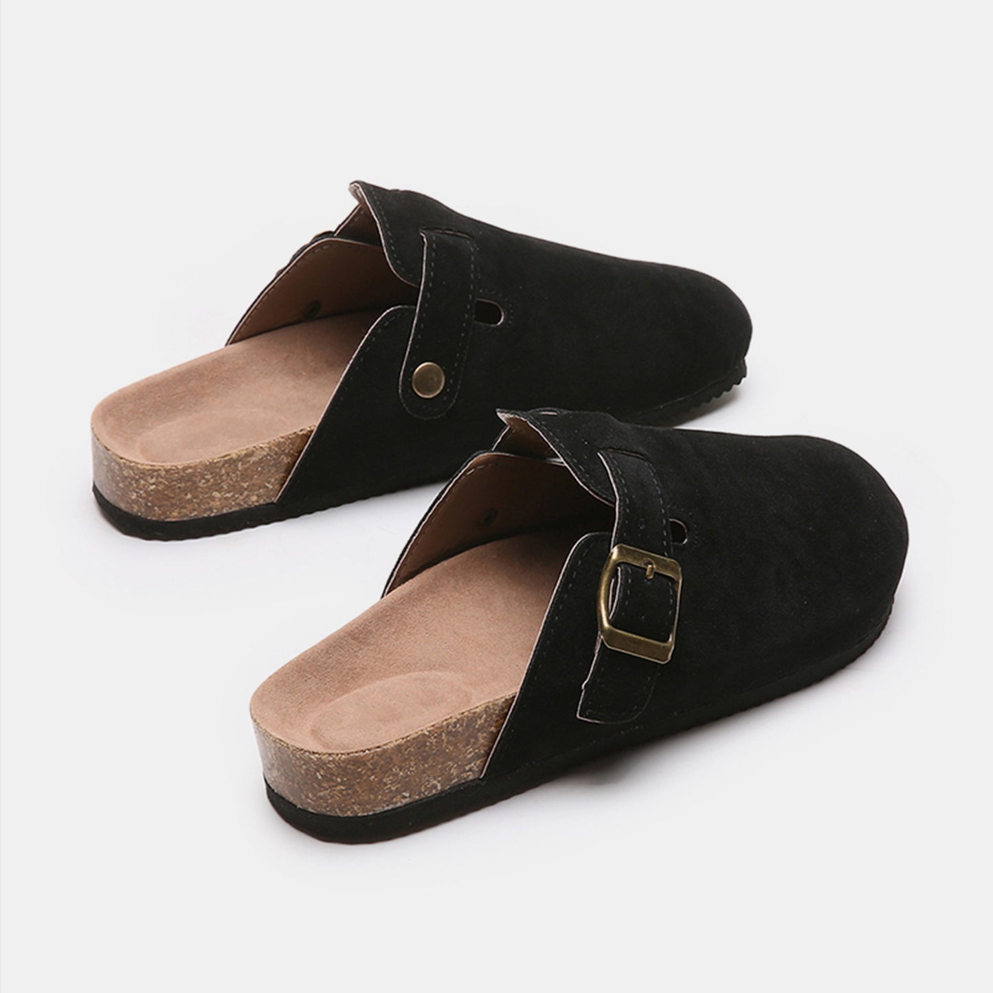 Suede Closed Toe Buckle Slide black