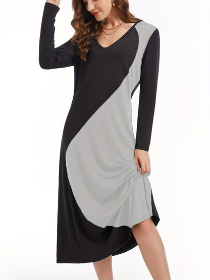 Sophisticated Contrast Long Sleeve Midi Dress