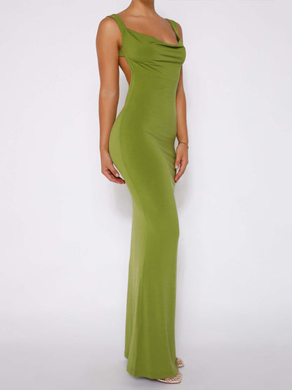 Chic Chic Backless Wide Strap Maxi Dress Lime Green