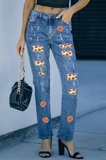 Distressed Pumpkin Jeans with Pockets front 