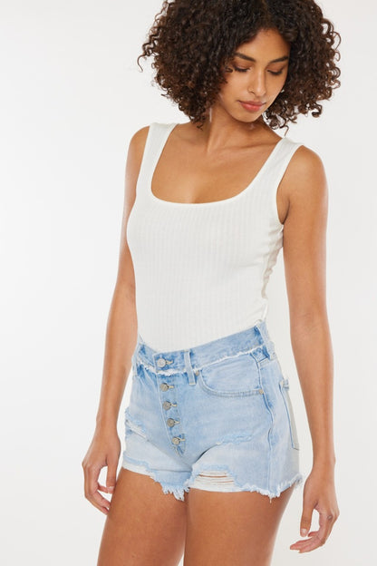 Chic Chic Distressed Button Fly Denim Shorts