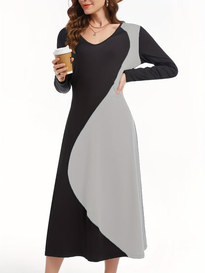 Sophisticated Contrast Long Sleeve Midi Dress