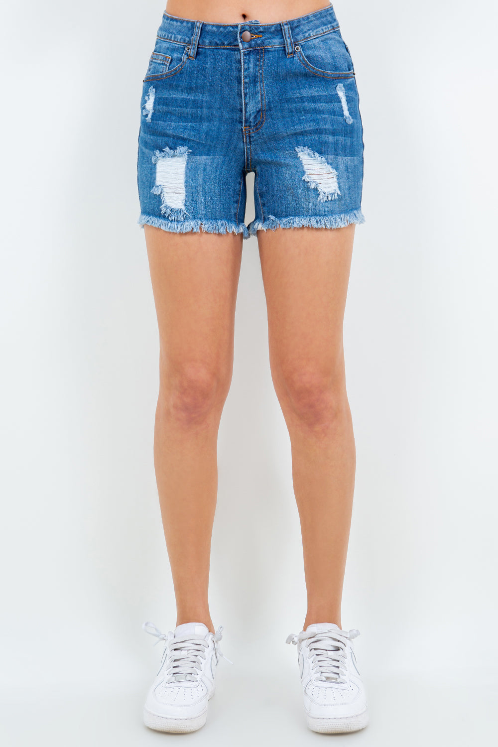 Chic Chic High Waist Distressed Frayed Denim Shorts