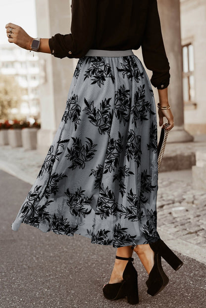 Embroidered High Waist Maxi Skirt