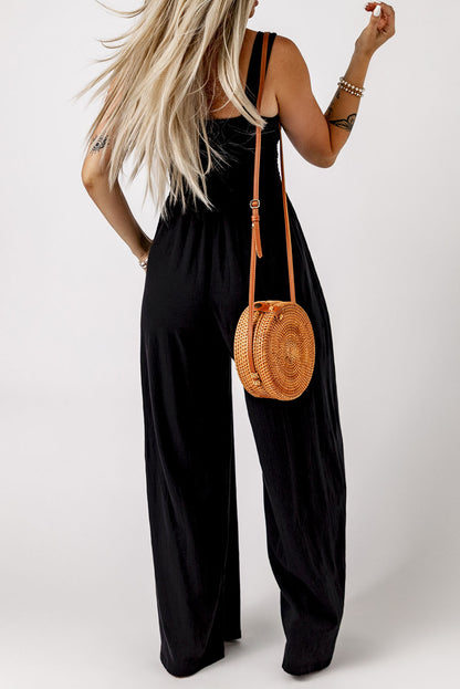 Gotta Go Wide Leg Jumpsuit with Pockets Black 