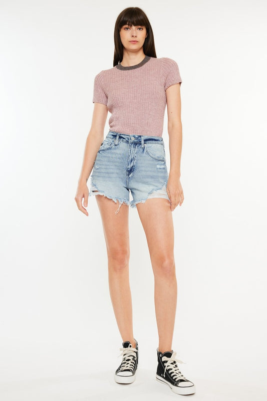 Chic Chic Distressed High Waist Denim Shorts with Pockets