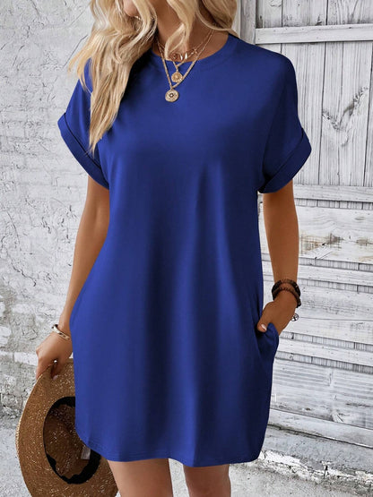 Round Neck Short Sleeve Mini Dress 