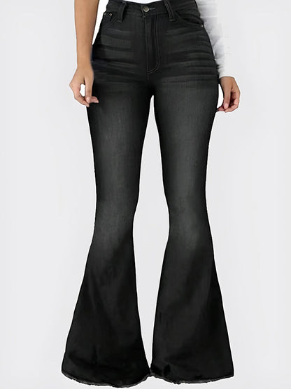 Raw Hem Flare Jeans with Pockets front black