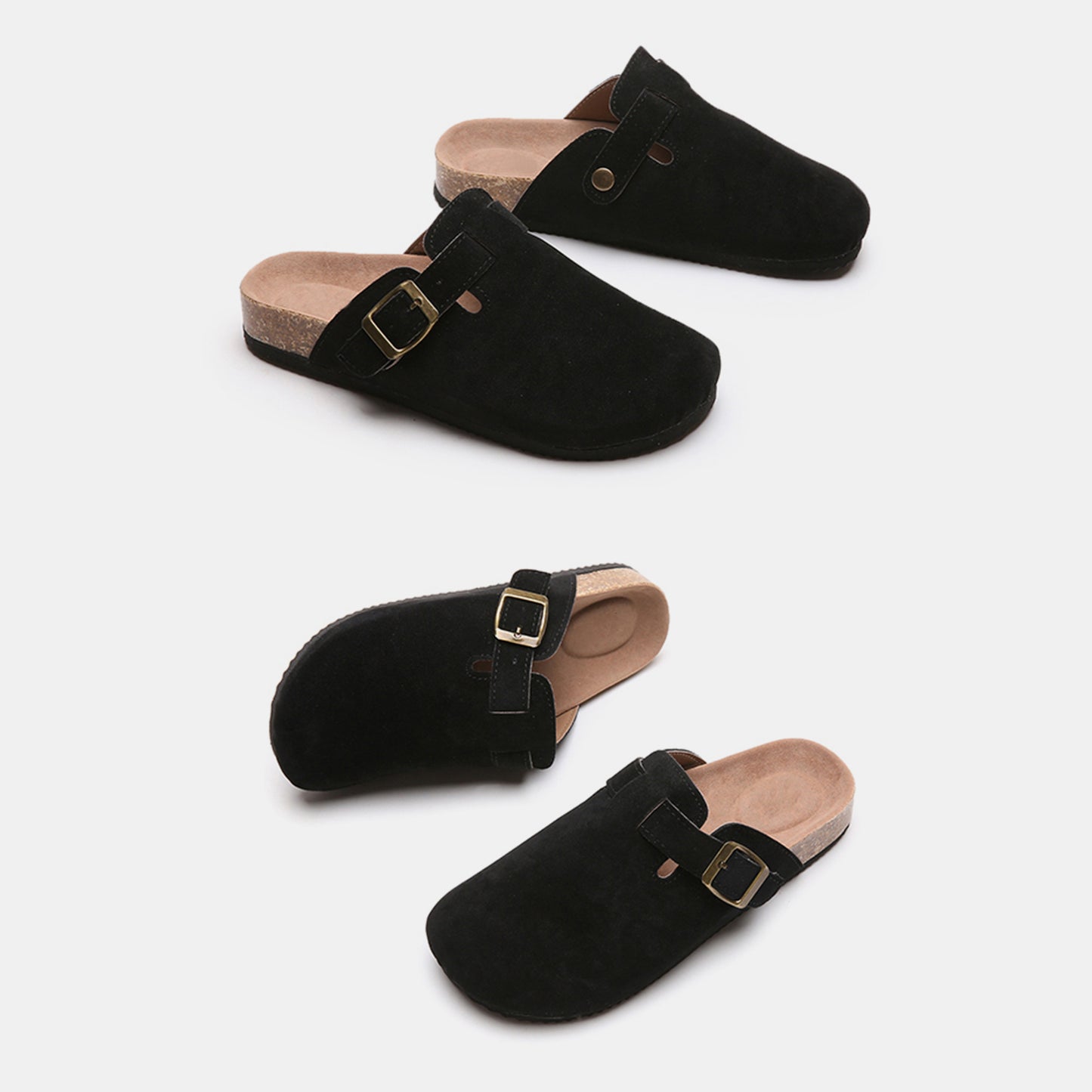 Suede Closed Toe Buckle Slide black 