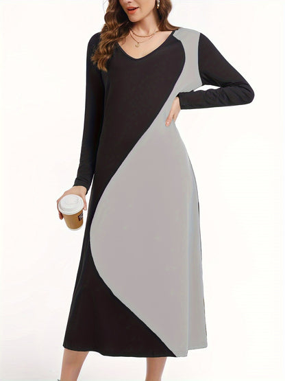 Sophisticated Contrast Long Sleeve Midi Dress