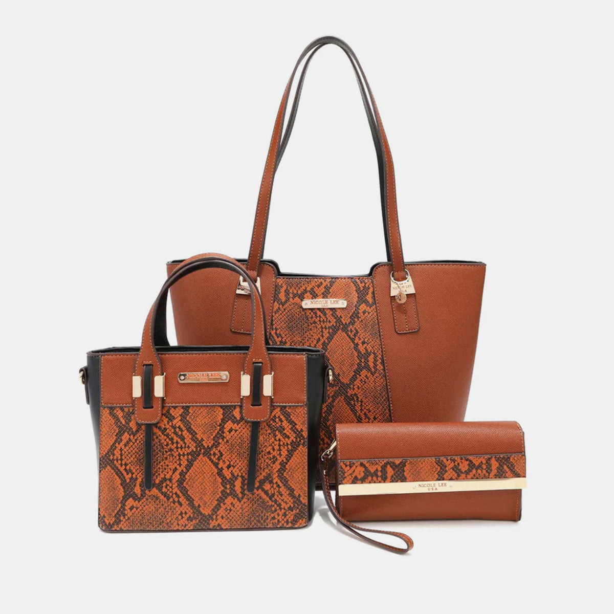 3-Piece Snake Print Handbag Set